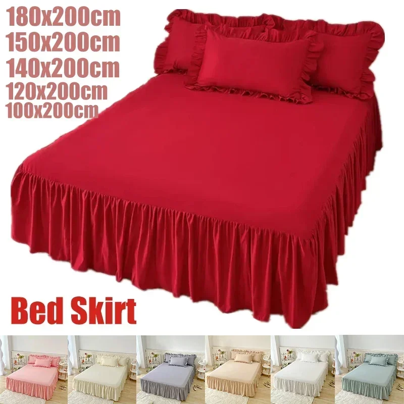 

Solid Color Bed Skirts Sanding Lace Bed Cover Bedroom Non-Slip Mattress Cover Skirt Bedspreads Bed Two-Layer Decorated Cover