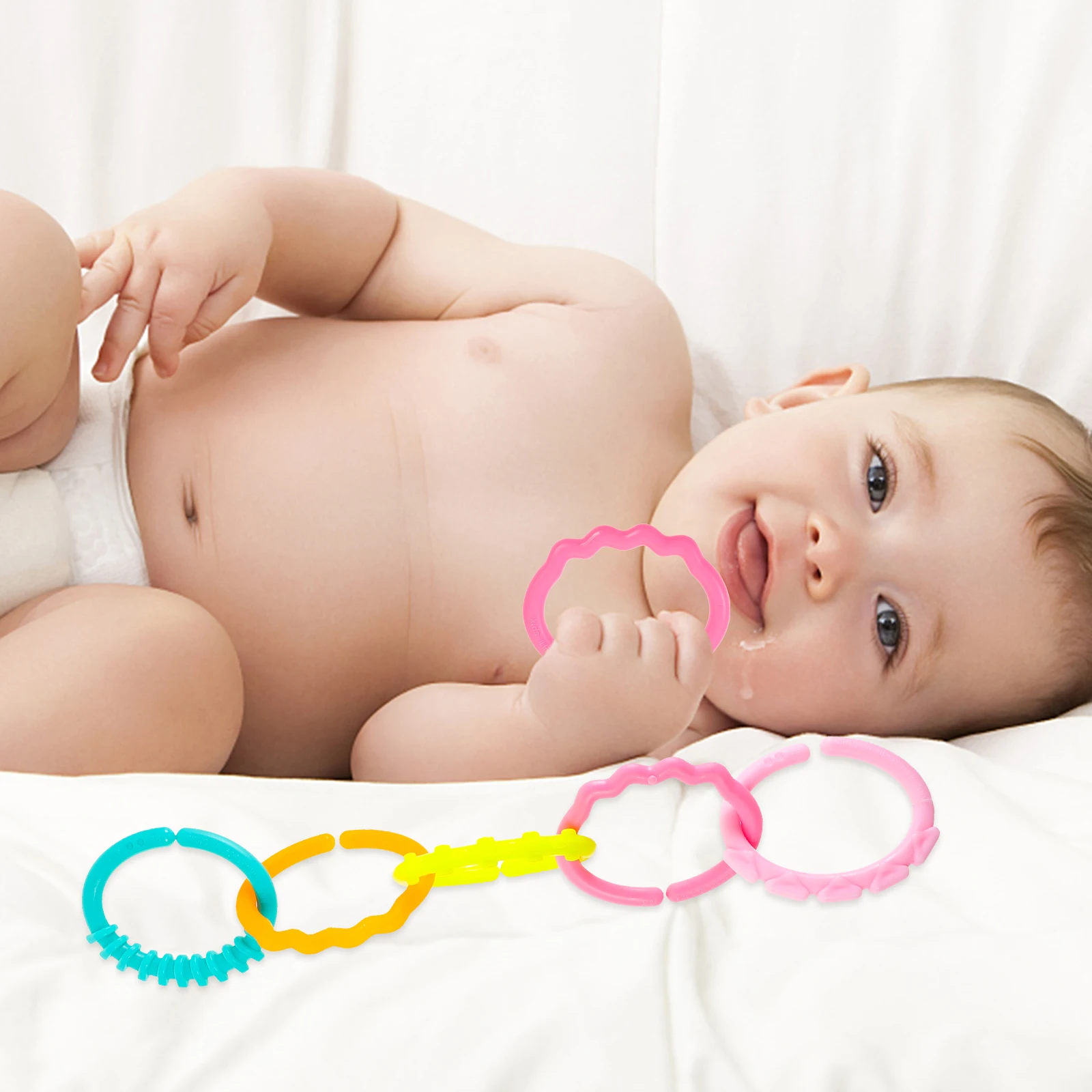 

24pcs Connecting Ring Teether Links Rattle Baby Toys Rings Infant Stroller Toys Safe Non Toxic