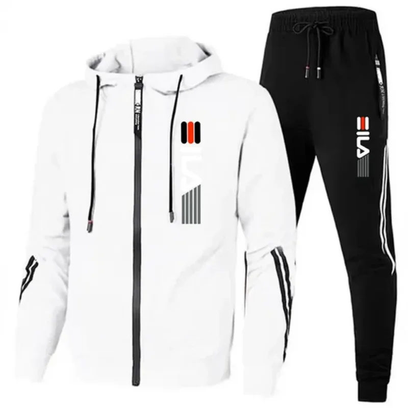 Men's sportswear hooded zippered jacket+sports pants set fashion two-piece set for autumn and winter men's training jogging