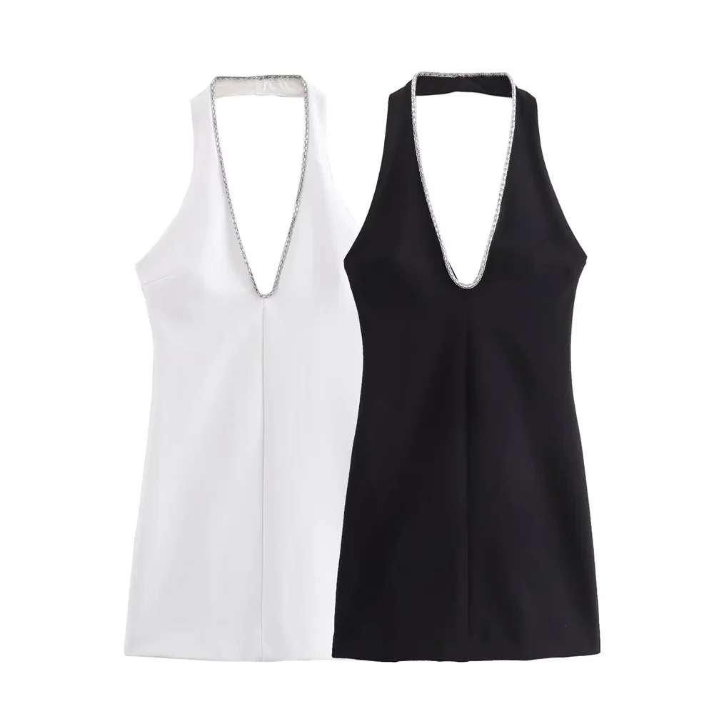 Sommer Neue frauen Europäischen und Amerikanischen Stil Schmuck Dekoration Sexy Schlank Hängenden Hals Open Back Kleid Trend