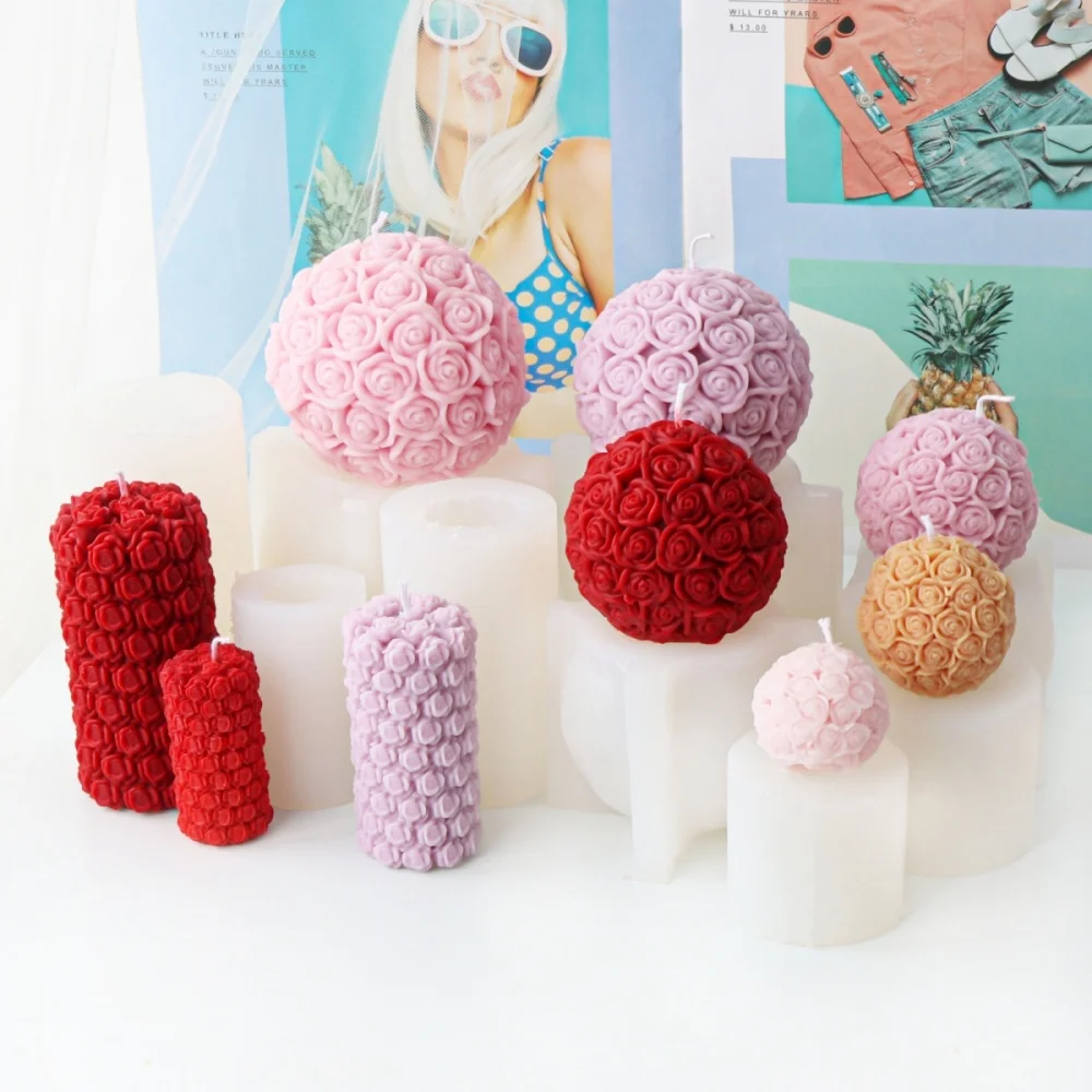 

3D силиконовая форма для свечей с розой, цветочный шар, гипсовая форма для мыла и смолы для DIY, романтическое прополка, домашний декор, подарок на день Святого Валентина, инструмент