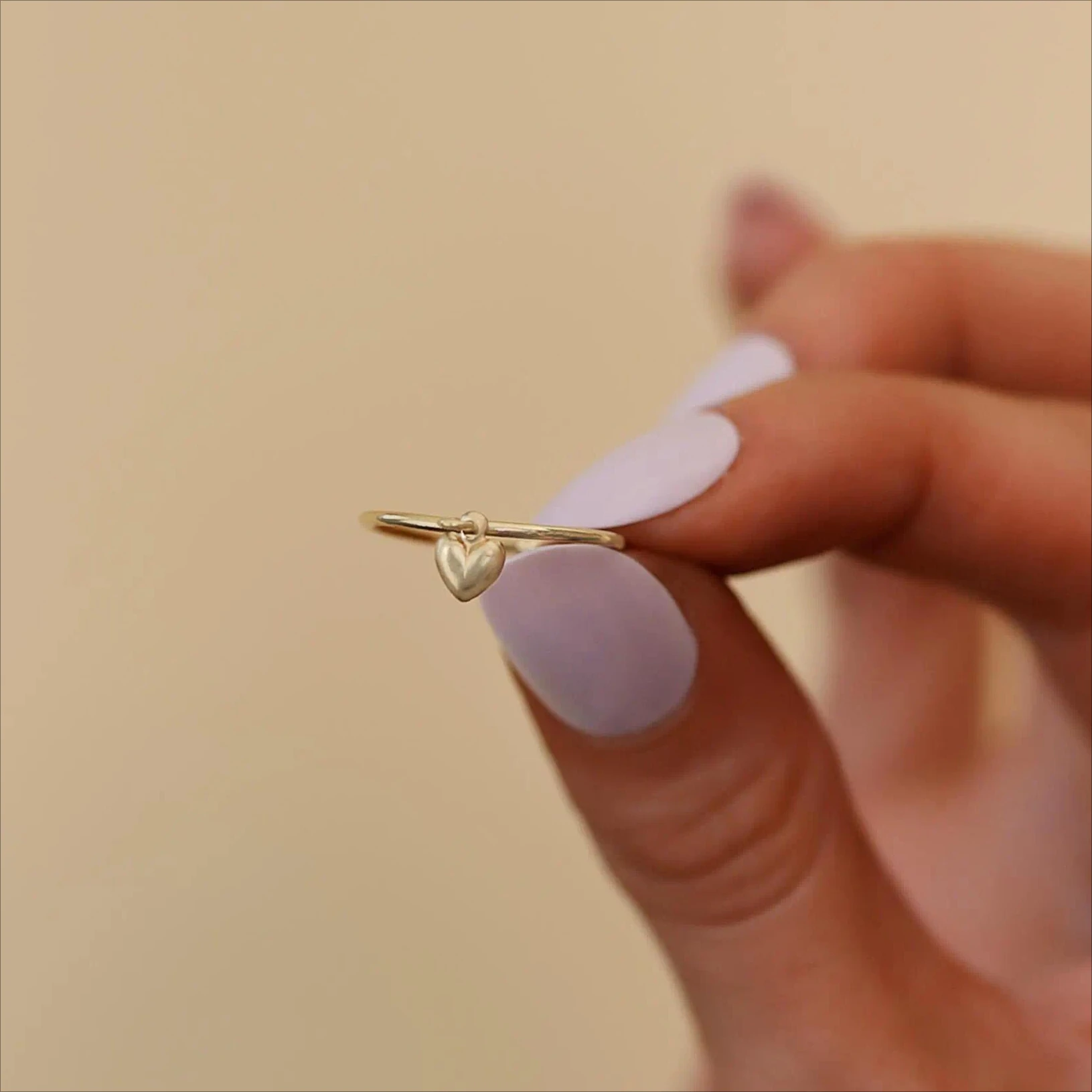 14k Gold Filled Love Ring Dangling Heart Charm Ring Delicate Knuckle Ring Tarnish Resistant Boho Jewelry Gifts for women