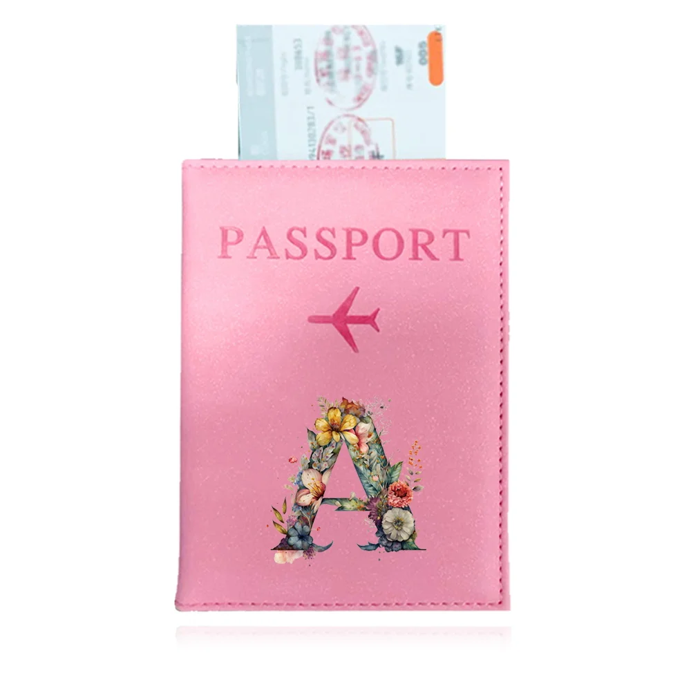 Custodia per passaporto da uomo in pelle Pu ID da viaggio porta carte di credito porta passaporto portafoglio con stampa UV borsa serie di lettere floreali