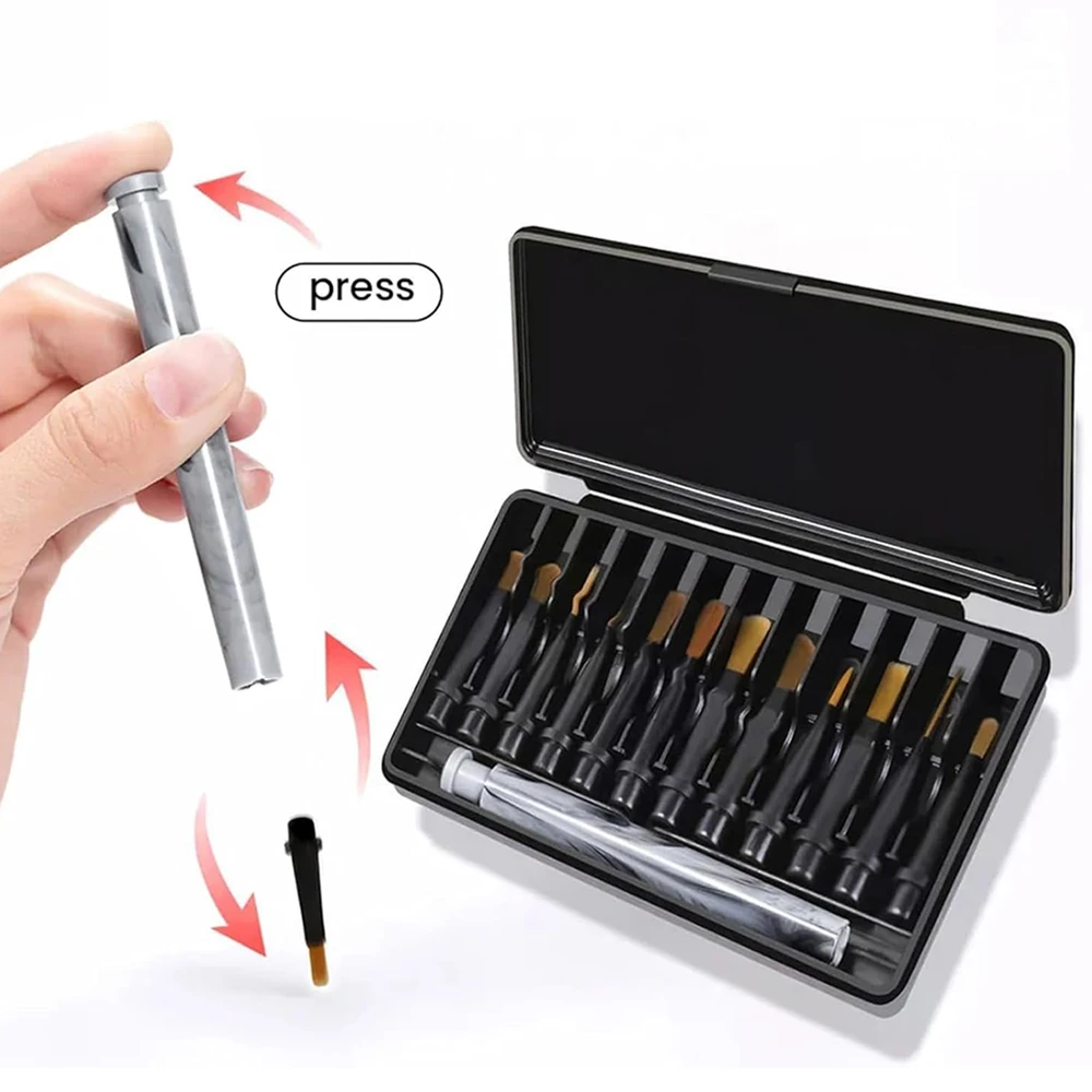 12-Piece Nail Brush Set with Box Multifunctional Nail Art Pen Interchangeable & Replaceable Heads Gel & Acrylic Nails DIY Tools
