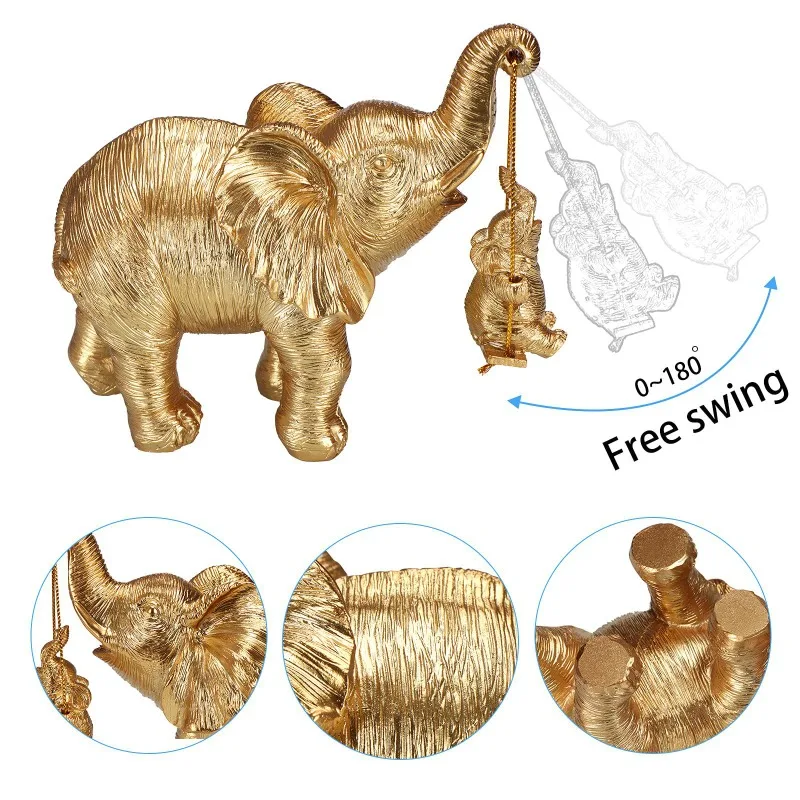 Elephant Cradle Decoration Statues, Gold and Silver Resin Elephant Statues, Home Decoration Feng Shui Gifts  Desk Decoration