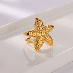 Stainless Steel Dot Starfish Rings Gold Color Star Open Adjustable Ring Women Aesthetic Wedding Jewelry Daily Wear Accessories