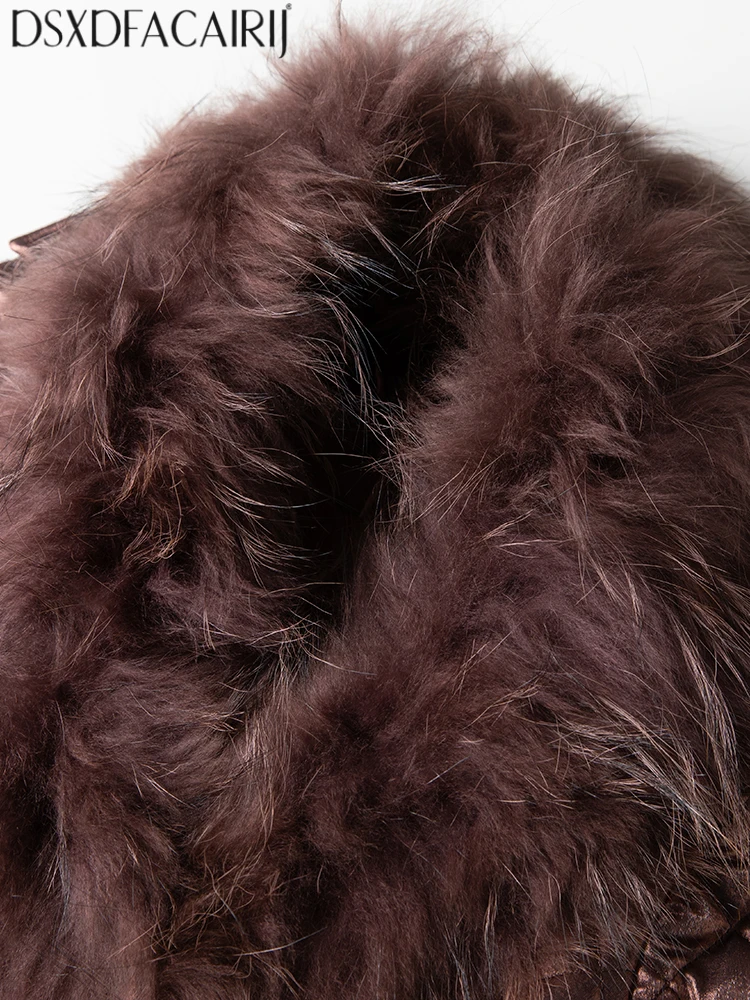 DSXDFACAIRIJ المرأة الفراء طوق طويلة الأكمام الدانتيل متابعة شارع العليا مزدوجة الصدر ملابس خارجية موضة الشتاء الإناث #4