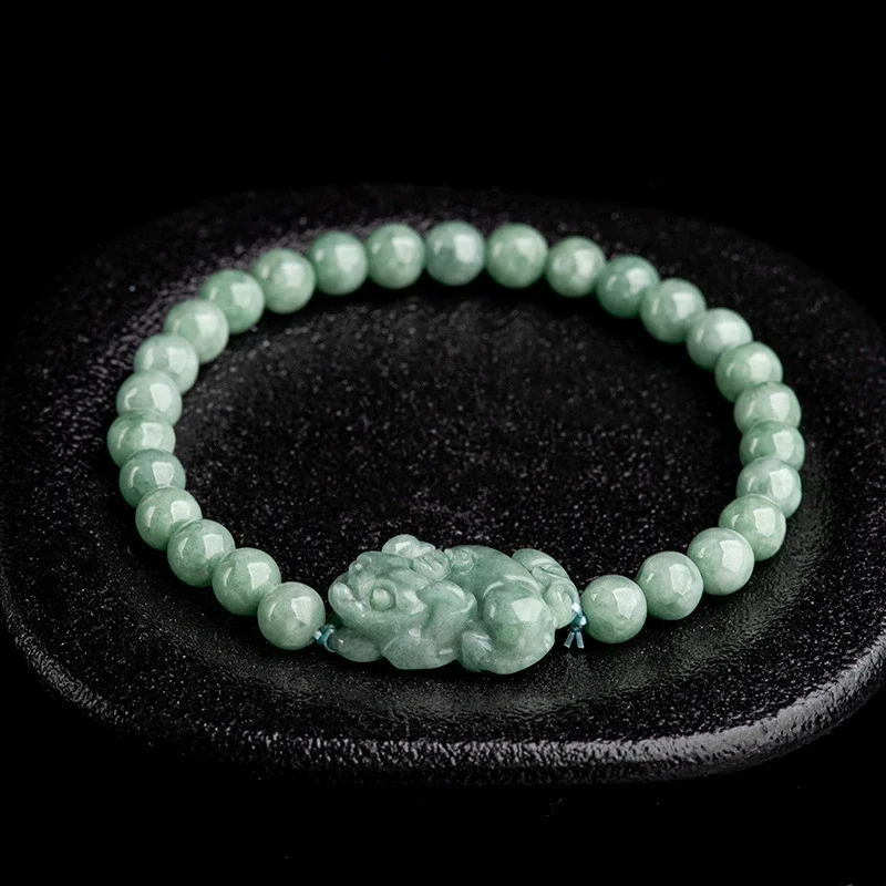Birmańskie bransoletki Jade Pixiu Naturalna chińska zielona biżuteria Projektant kamieni szlachetnych Akcesoria Rzeźbione koraliki Jadeit Bransoletka damska