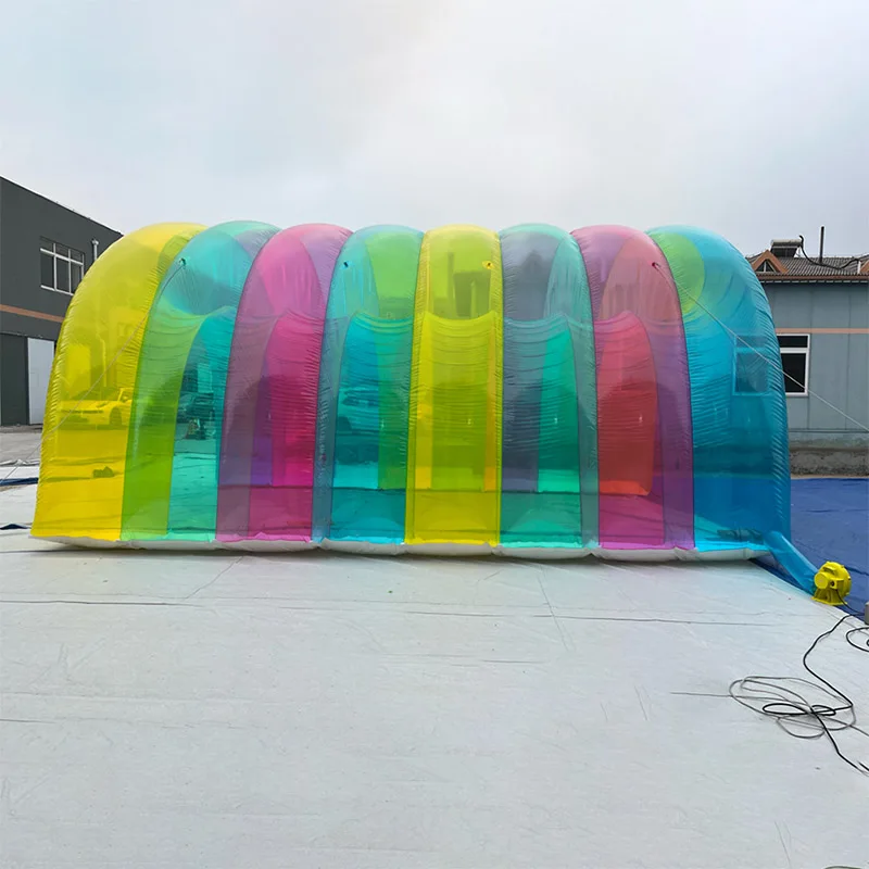 Custom 8m PVC Inflatable Transparent Football Tunnel Colorful Entertainment Park Entrance for Events