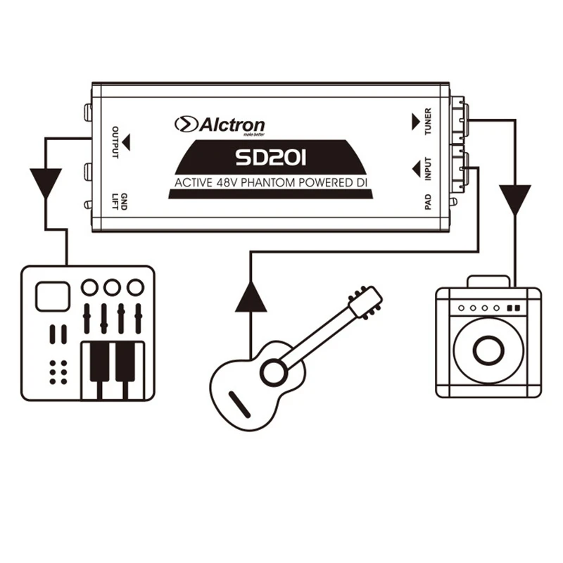 Alctron SD201 Active DI Box Impedance Transformation DIBOX Professional Stage Effects Direct Connect Box