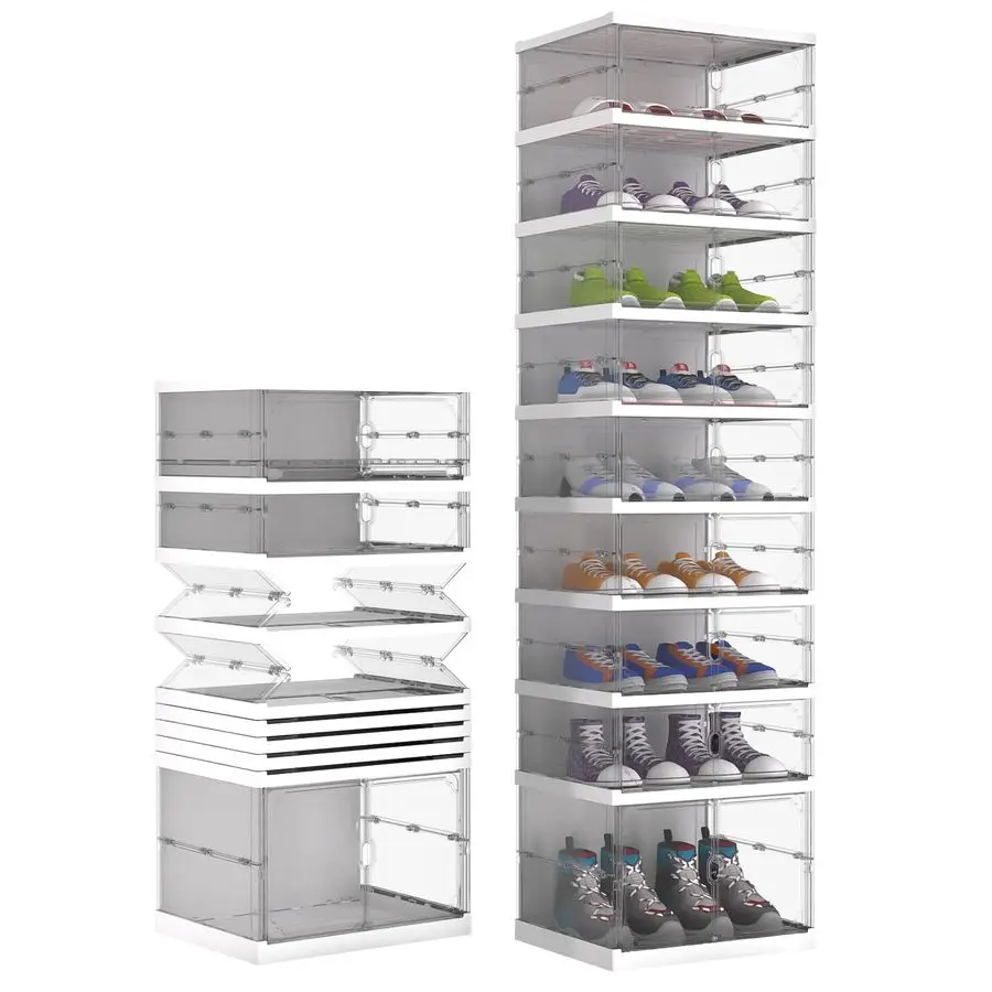 Foldable Shoe Rack,Portable Shoe Organizer Storage Cabinet with Magnetic Clear Door,No Assembly for Entryway Living Room and Bed