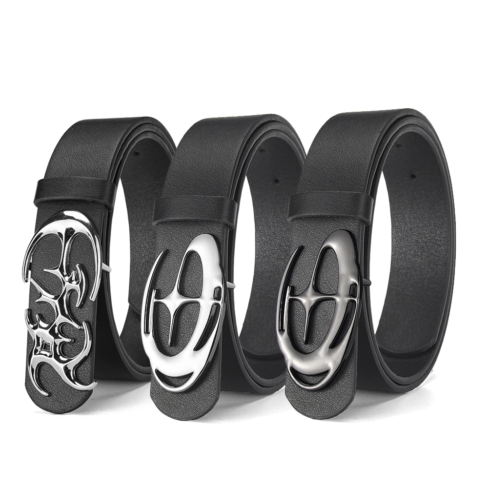 Cinturón con hebilla de aleación geométrica creativa y a la moda, cinturón informal sencillo para hombre, regalo de cumpleaños Individual para hombre, venta al por mayor