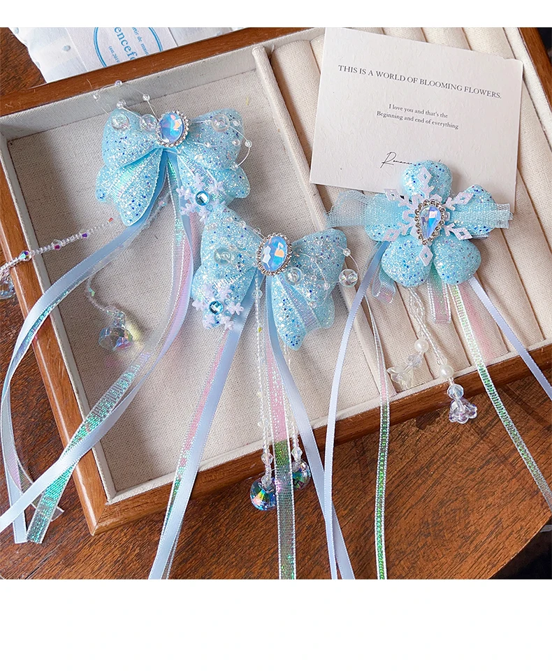2er-Set Prinzessinnen-Haarspangen für Kleinkinder, Glitzer-Schneeflocken-Quasten-Strass-Haarspangen, schmerzfreie Haarspangen für Kindergeburtstage – Detail 9