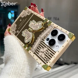 Luxury Diamond Butterfly Bracket Stand Phone Case For iPhone 16 15 Pro Max 14 13 12 11 Mirror Shockproof Protection Bumper Cover