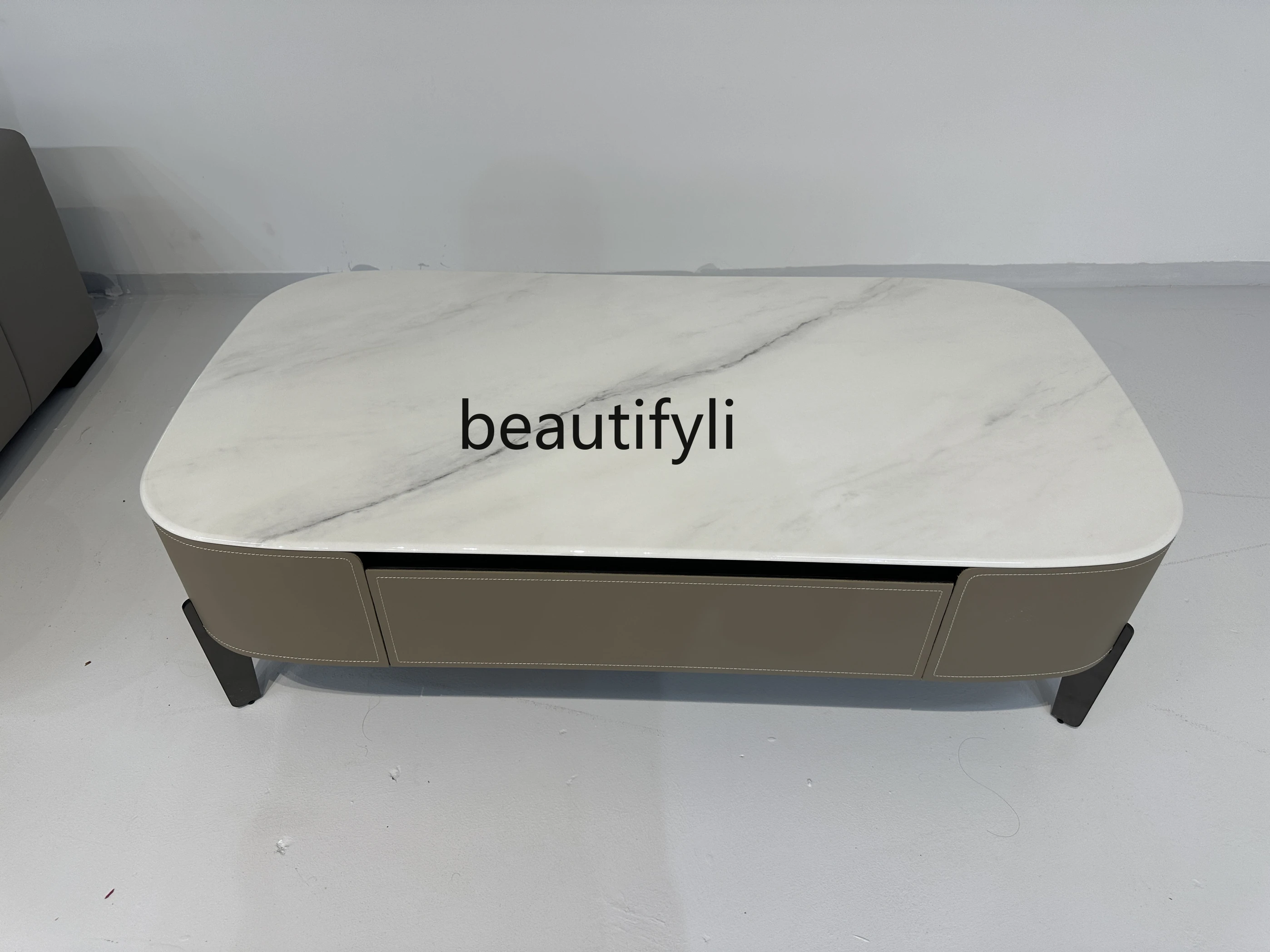 

Italian Modern Minimalist Marble Microlite TV Cabinet and Tea Table Rectangular Saddle Modern Minimalist Living Room