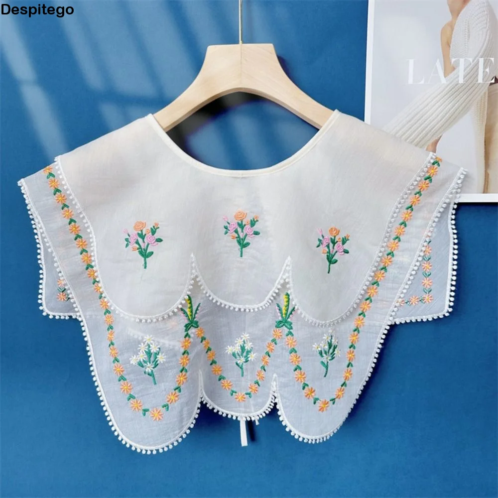 Cape Embroidered Floral Fake Collar Countryside Style Double-layer Lace Blouse False Collars Wraps Embroidery Doll Lapel Female