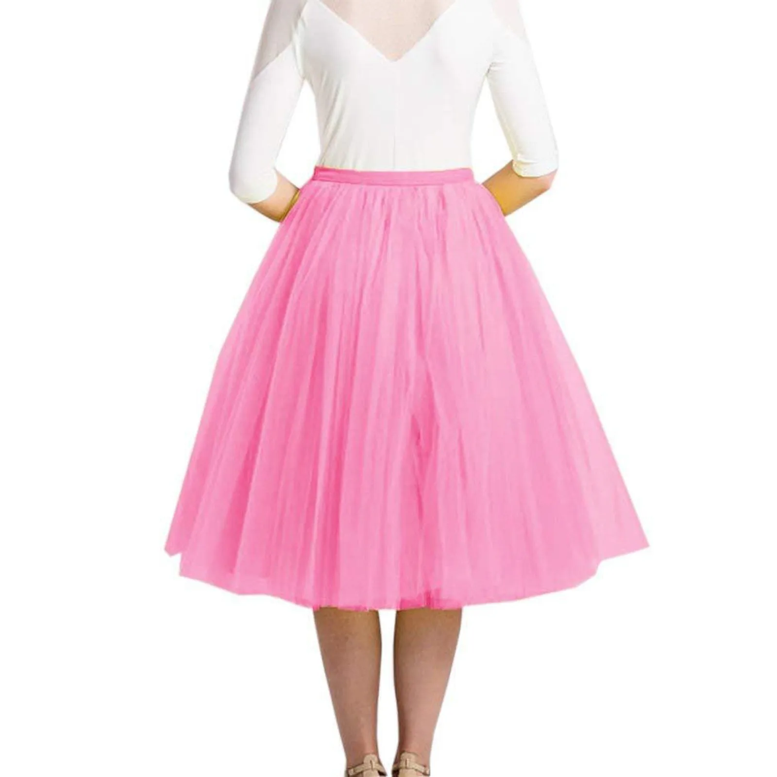 Elegant Women Tulle Skirt Korean Fashion Mesh Pleated Knee Length Skirt Womens Tutu Dancing Skirt Carnival Party Skirts