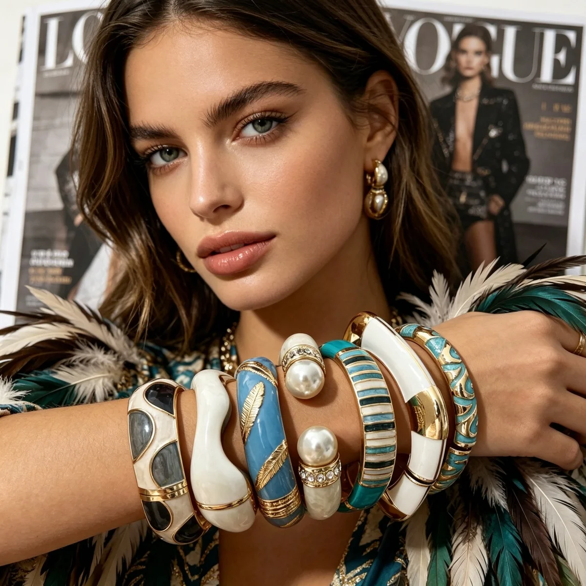 Trendige blau-weiße Emaille-Manschettenarmbänder für Damen und Herren, Vintage, unregelmäßige Streifen, stapelbarer Armreif, Partyschmuck – Detail 15