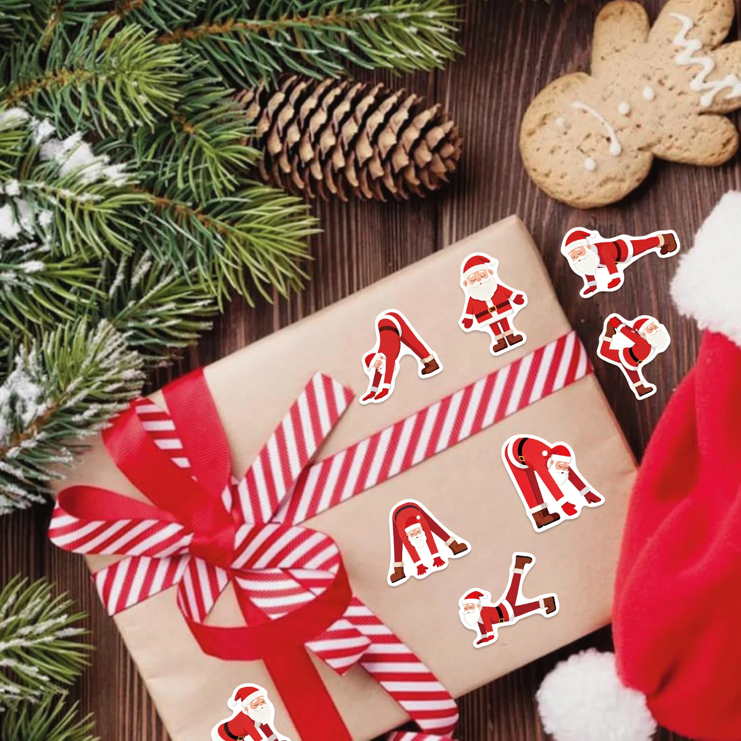 50 Stück lustige Yoga-Weihnachtsmann-Weihnachtsaufkleber für Handyhüllen, Laptop, Koffer, Wasserbecher, wasserdichte PVC-Aufkleber, Sport-GYM-Aufkleber