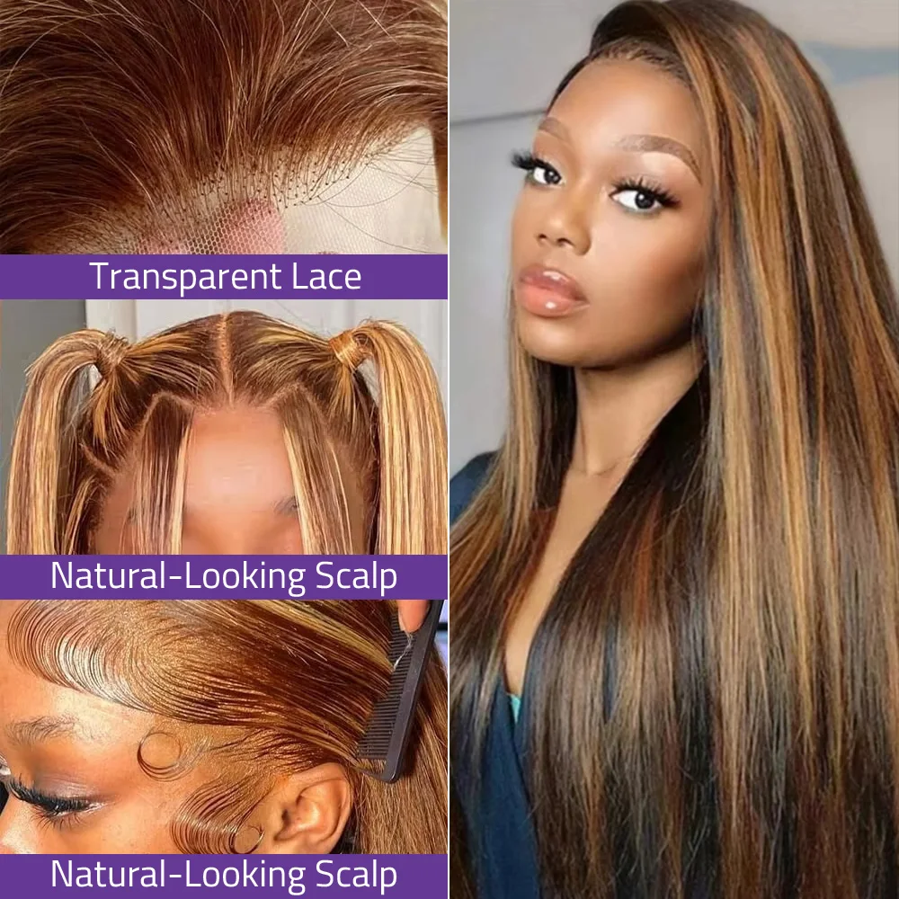 13x4 Evidenziare Osso Dritto Anteriore Del Merletto Parrucca Dei Capelli Umani Brasiliano 13x6 Hd Marrone 4/27 Parrucche Frontali Del Merletto Colorate Per Le Donne 40 pollici