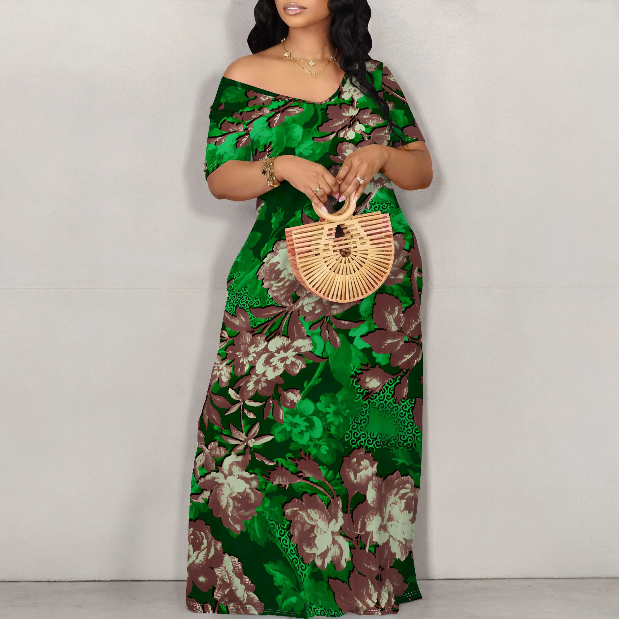 

Women's Sexy Off Shoulder Backless Bodycon Long Maxi Dress Fashion Denim Printed High Split Casual Party Dress