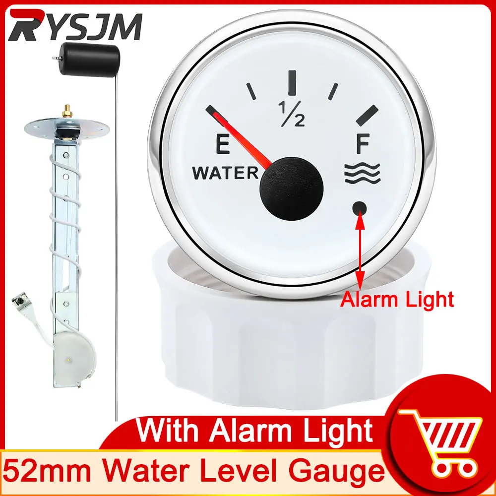 HD 52mm Water Level Gauge with Alarm Light Water Level Sensor 240-33ohm for Boat RV Camper Motorcycle Level Indicator Water Tank