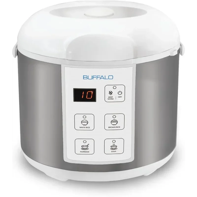 Buffalo Classic Rice Cooker with Clad Stainless Steel Inner Pot (5 cups) - Small Electric Rice Cooker for White/Brown Rice