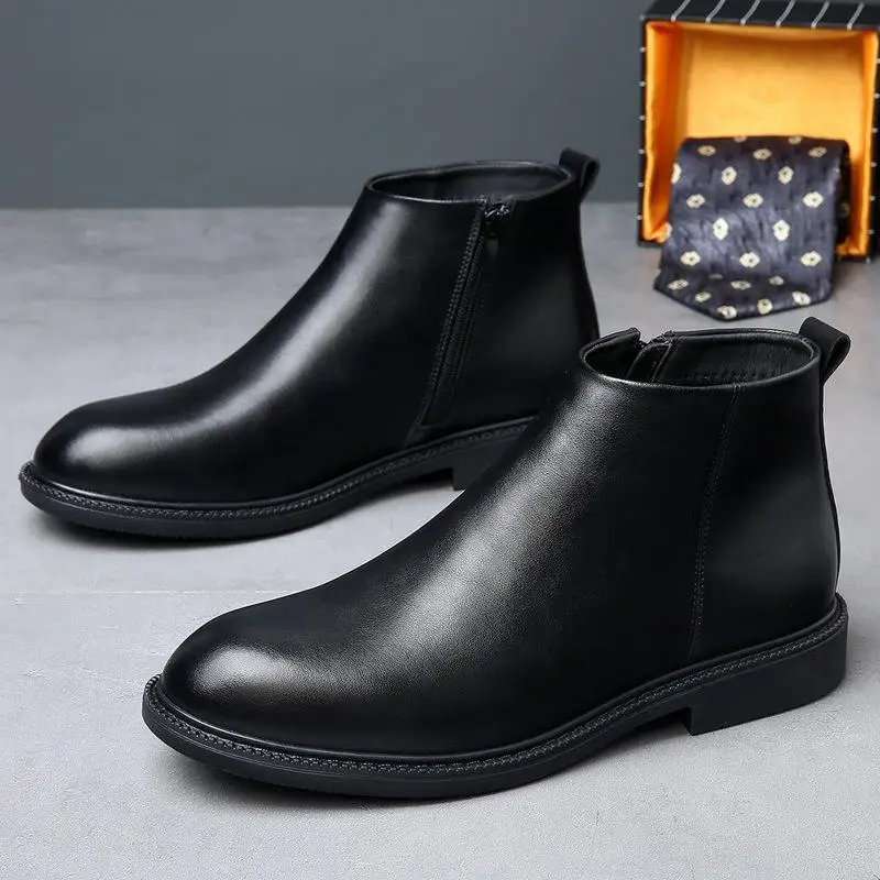2025 Autumn Early Winter Shoes Mens Chelsea Boots Flat Brand Male Footwear Pure Black British Style Man Party Shoes D624