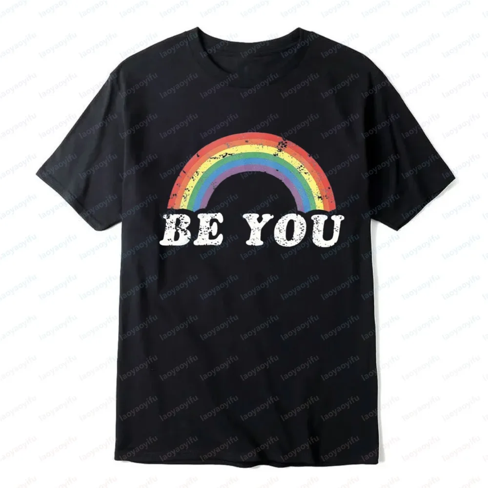 Pride Shirts for Men's LGBT T-Shirt BE YOU Rainbow Heart Graphic Short Sleeve Gay Pride Tee TopsTrendy Classic LGBTQ Graphic Tee