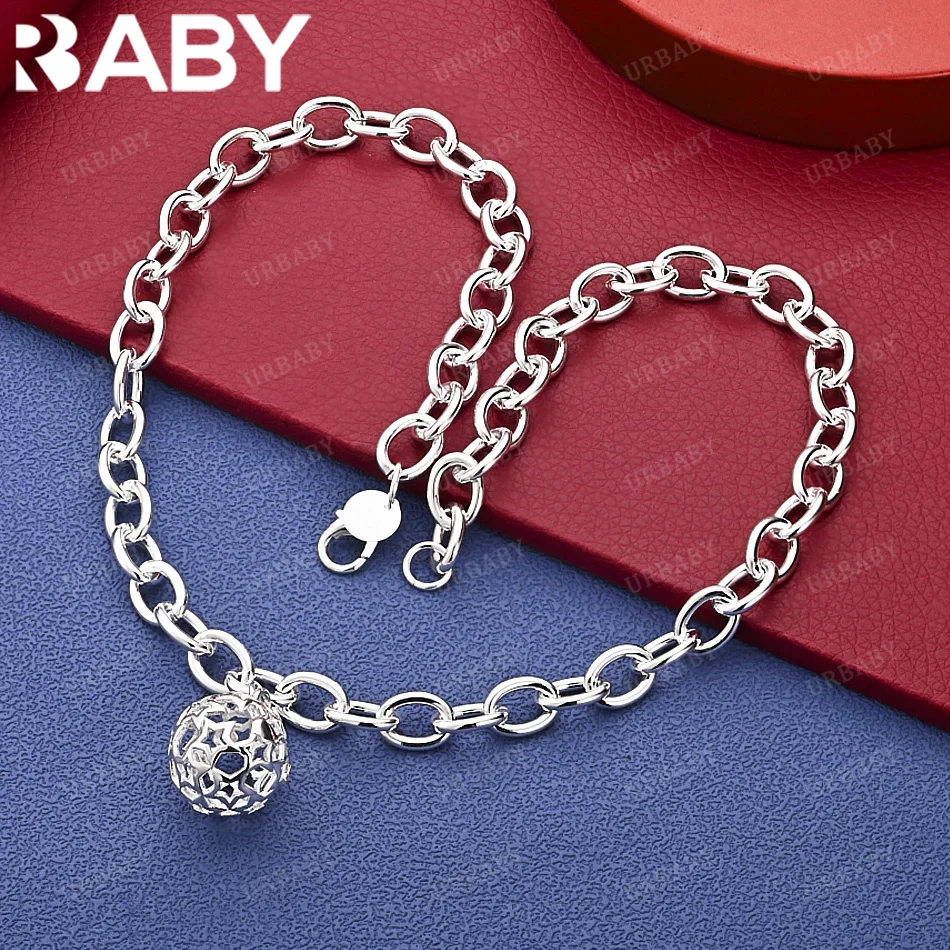 

URBABY 45cm 925 Sterling Silver Hollow Star Ball Chain Necklace Fashion Jewelry Lovely Charm Party Birthday Gift