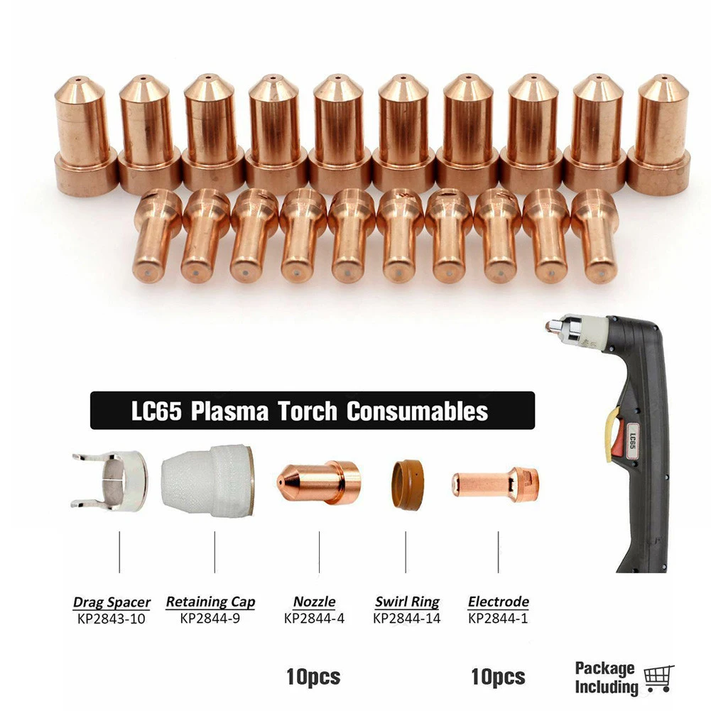 20pcs/set KP2844-1 Plamsa Cutting Electrode And Nozzle KP2844-4 Tips For Tomahawk 1000 LC65 Plasma Cutting Torch Accessories