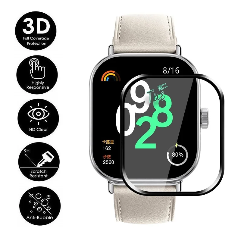 Protector de pantalla de borde curvo 3D para reloj inteligente Xiaomi Redmi 4, película protectora suave antiarañazos, cubierta completa, 3 piezas