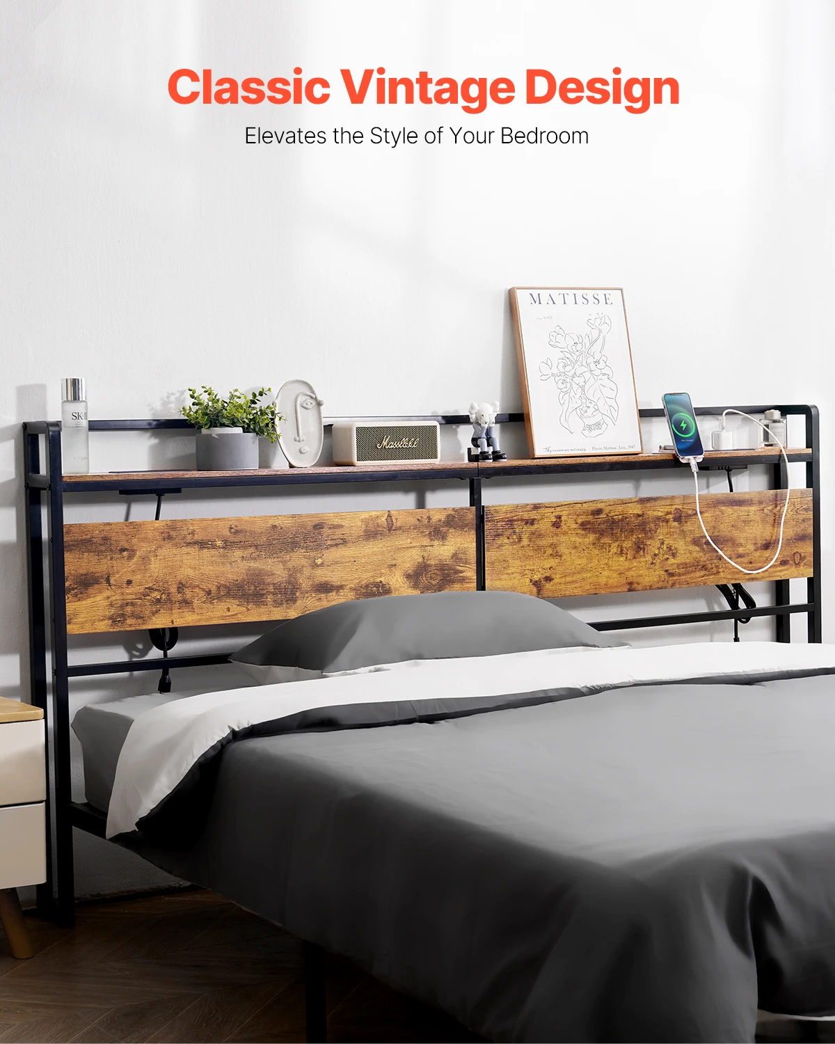 VEVOR Bed Headboard King Size Freestanding Head Board with Outlets & USB Port Adjustable Headboard for Different Bed Frames image 3