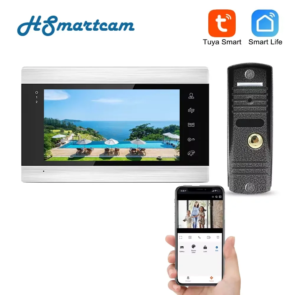 Tuya Smart Home 7 inch WIFI Monitor Intercom Access Control System with 1080P Outdoor IR Camera APP Phone Unlock