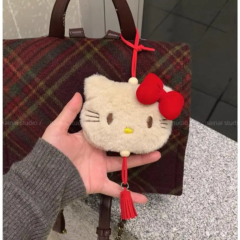 10Cm Sanrio Hello Kitty Plush Doll Keychain Love Shaped Buckle Schoolbag Pendant Car Keyring Hanging Toy Birthday Gifts Girl