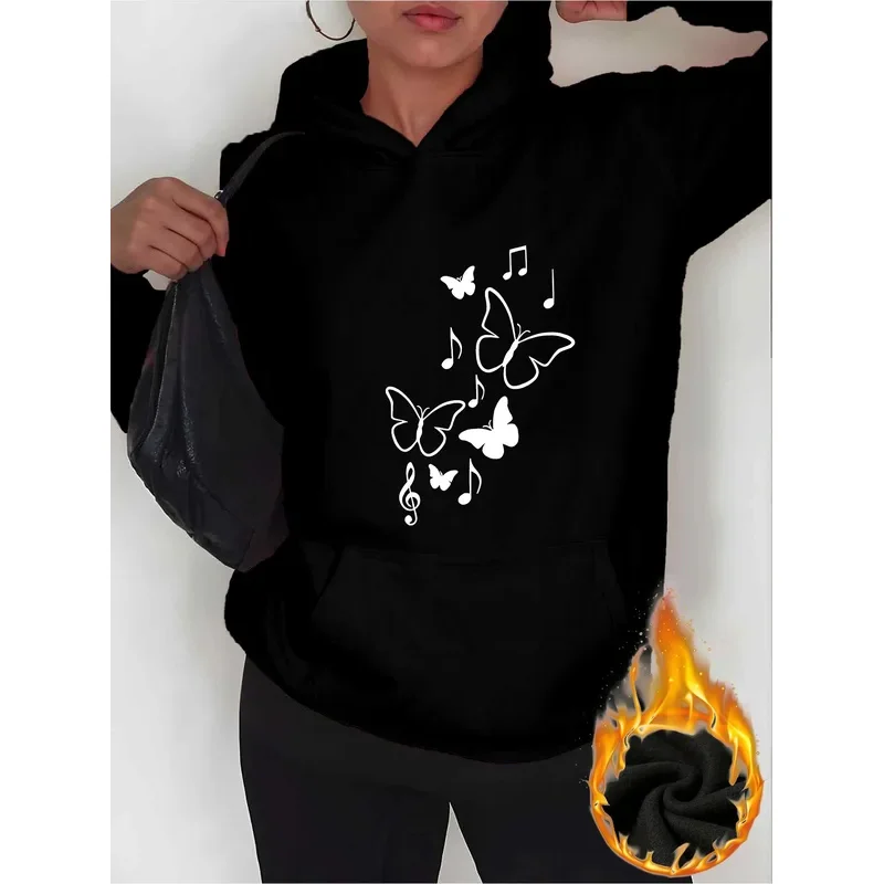 

Осень-зима 2022, женская толстовка с принтом розовой бабочки и музыкальной ноты, повседневный пуловер, повседневная толстовка с индивидуальным топом Y2K