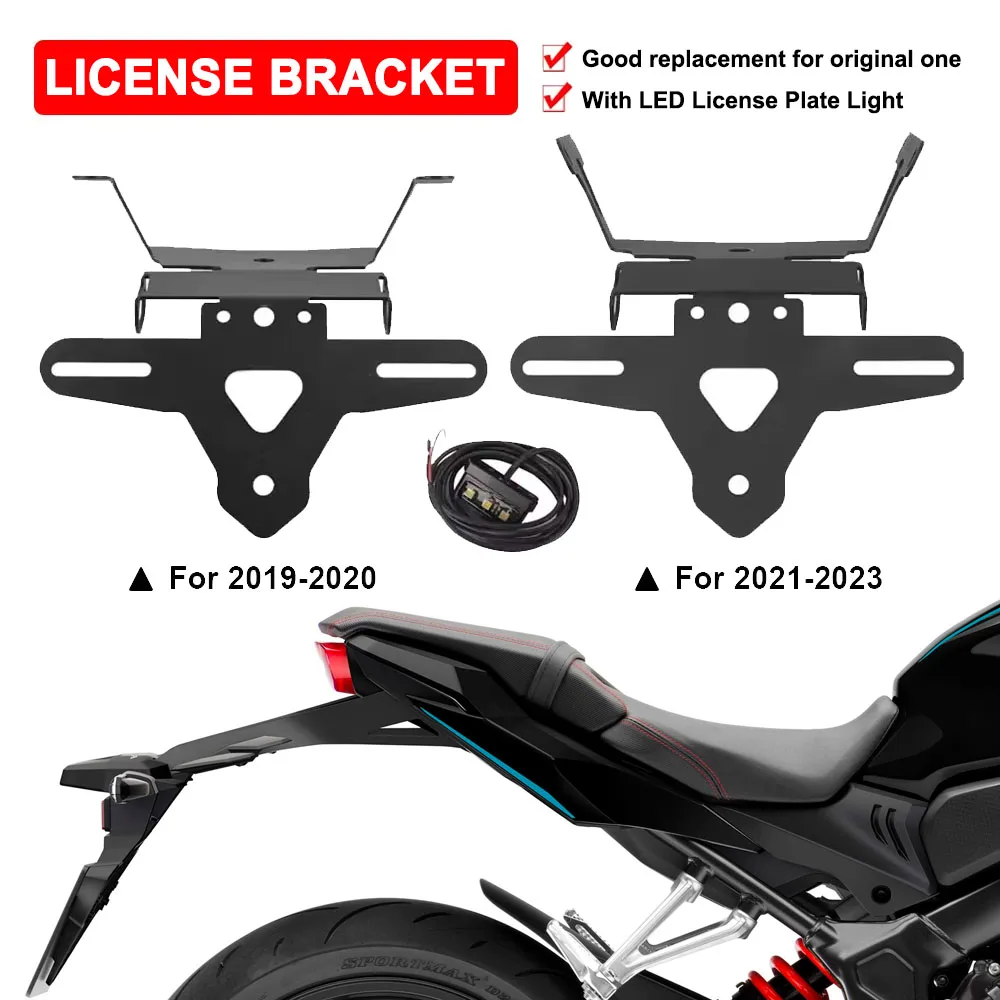 

For Honda CB650R CBR650R 2019-2023 Motorcycle License Plate Bracket With LED Light Tail Lateral Number Registration Holder Mount