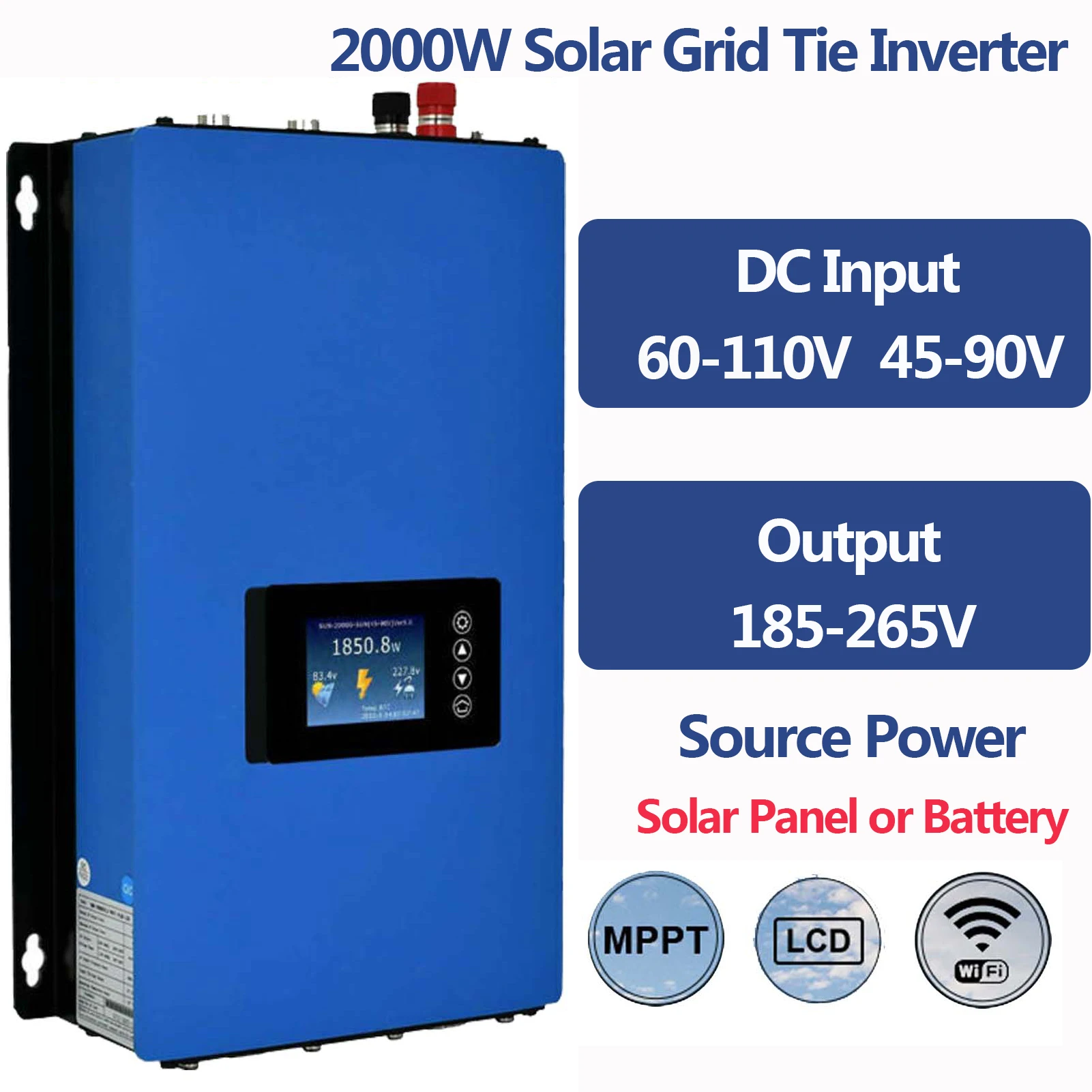 Inversor de conexión a red solar de 2000W Entrada CC 60-110V o 45V-90V Salida CA 220V230V240V