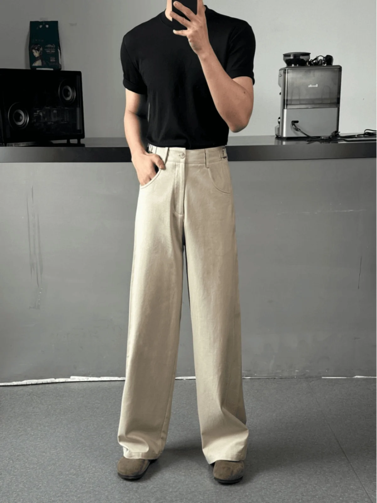 

Khaki Cleanfit Casual Pants Men's Spring Loose Design Neapolitan Leisure Trousers Straight Leg Zipper Fly Long Pants Trendy