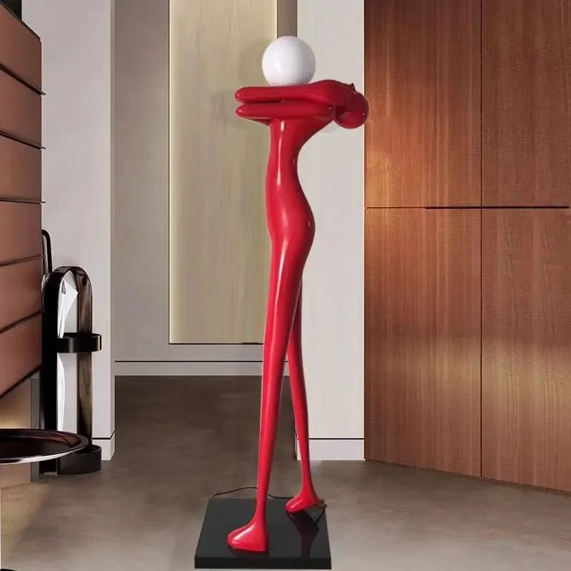 Humanoid art sculpture, floor lamp, abstract ornament in hotel living room, modern creative decoration