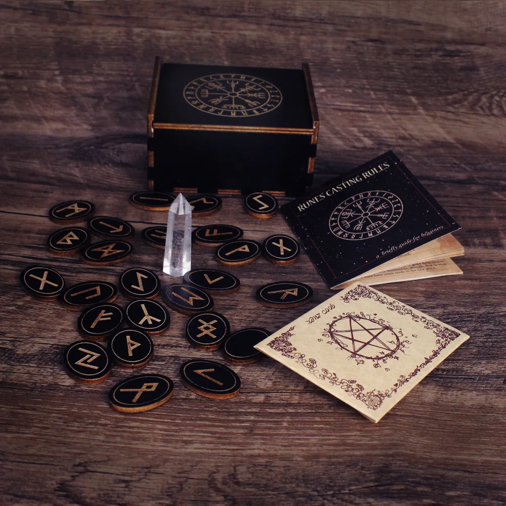 Wooden Elder Futhark Viking Runes Set Norse Divination Stones Kit Carved Wooden Inscriptions of Runic Symbols