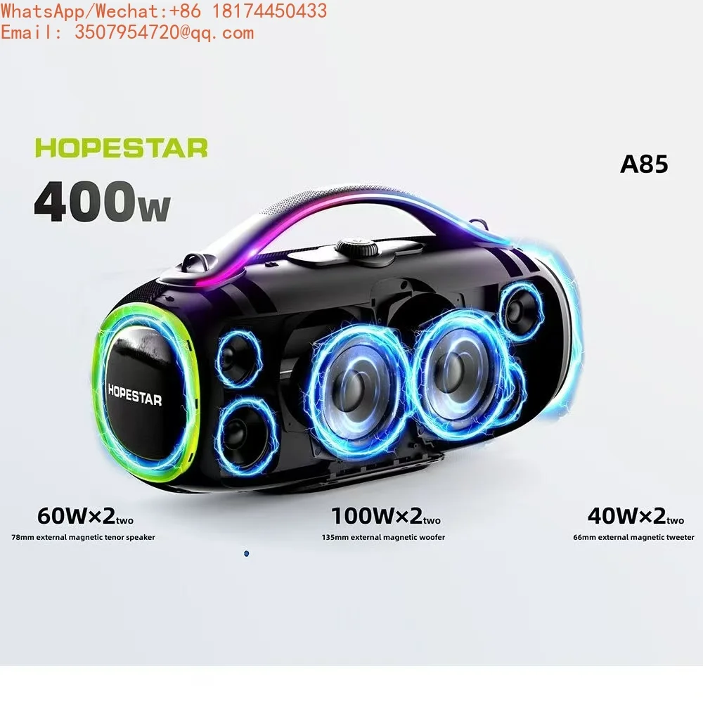 

BT Wireless Speaker HOPESTAR A85 400W 30000mah 6 Speakers WIth Mic Vibrating Diaphragm Outdoor BT USB TF CARD TWS Bass RADIO LED