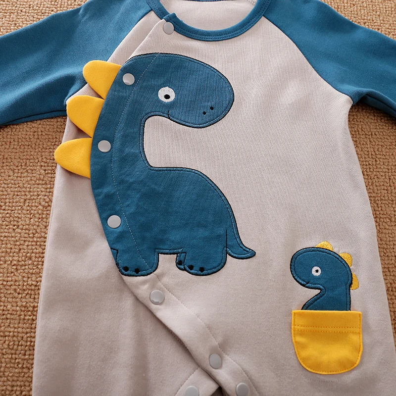 Baby Clothing Spring and Autumn Cartoon Dinosaur Embroidery Raglan Long Sleeve Cotton Boys and Girls\' Bodysuit