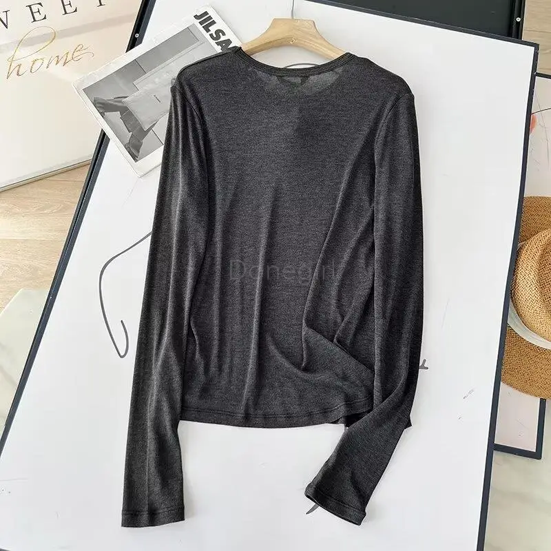 Donegirl Women Autumn 2024 New Women Long Sleeve Round Neck Solid Knitted Sweater Simple Slim Basic Versatile Female Tops Chic