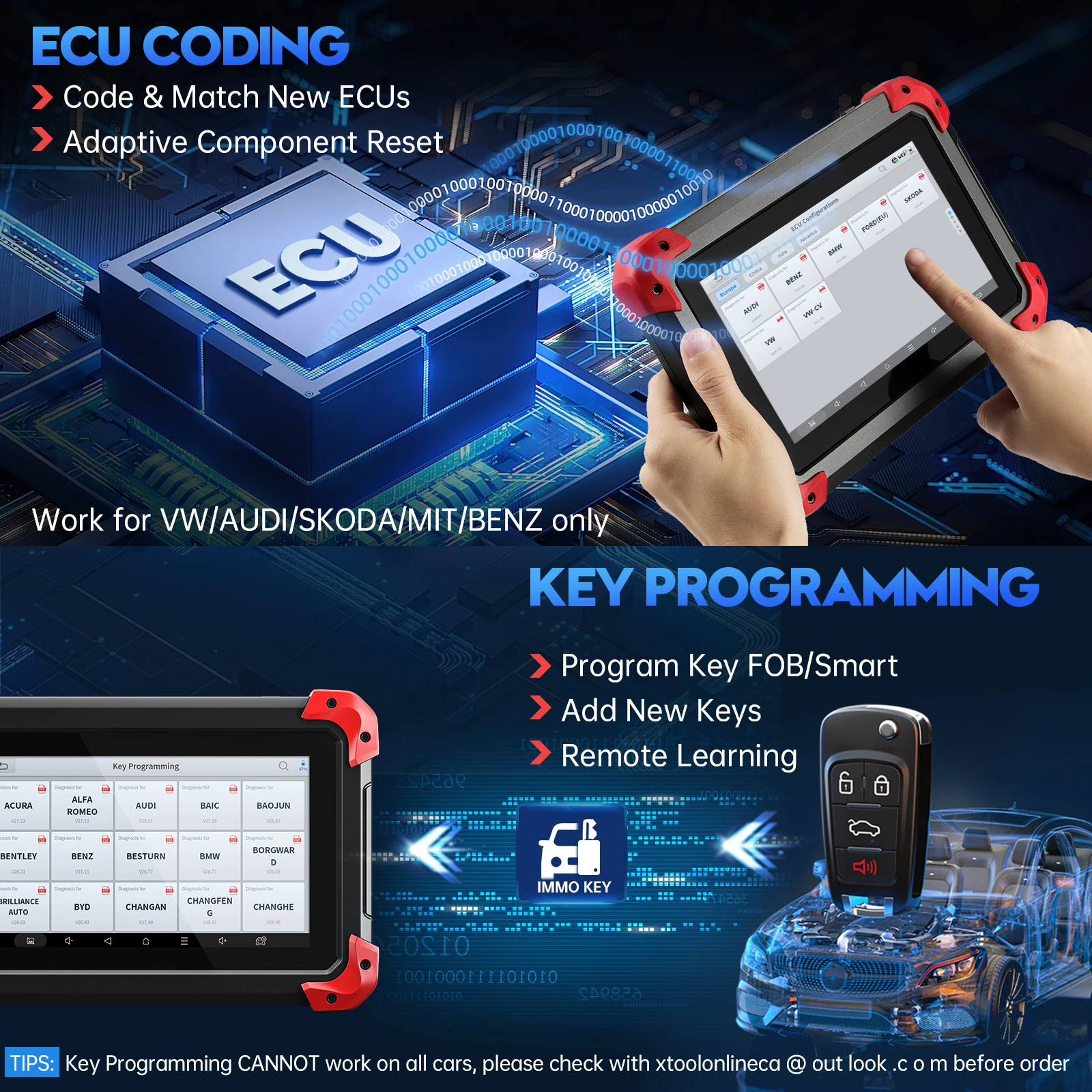 XTOOL D7 Automotive Tools ECU Coding Bidirectional All System Car Diagnostic Tools Key Programmer Built-in CANFD 36 Services