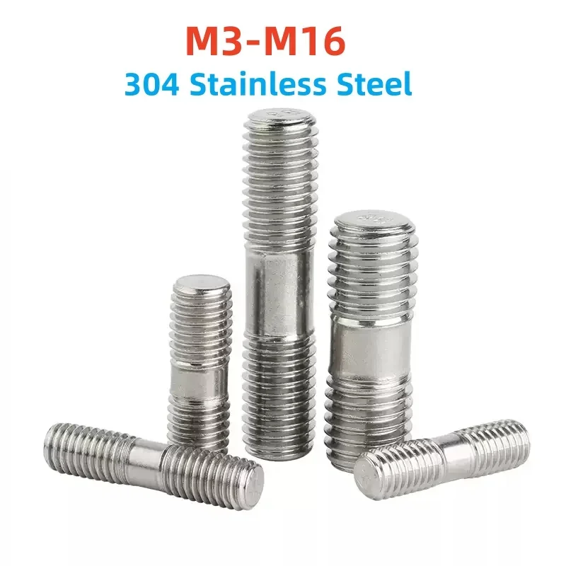 M3 M4 M5 M6 M8 M10 M12 M16 304 Stainless Steel Bolts Screw Double End Thread Rod Tooth Stick Dual Head Threaded Bar