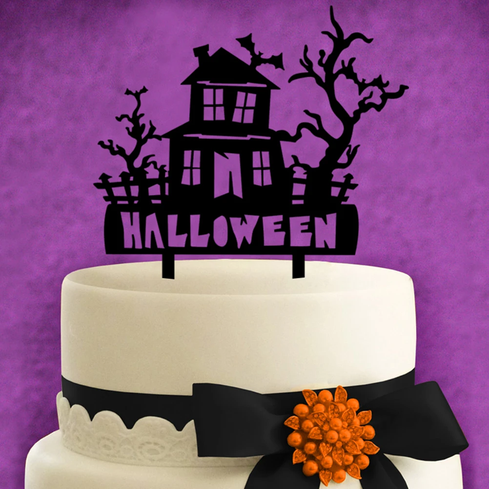 

Halloween Cake Topper Haunted House Acrylic Design Safe Insert Stakes for Festival Party Cake Decoration Halloween