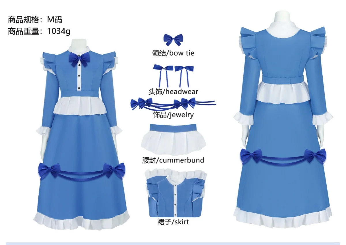 Robe de fête d'Halloween, costume de cosplay Poppy, robe de cosplay Poppy pour fille aux cheveux roux, robe de demoiselle d'honneur bleue pour femmes et filles, robe Lolita