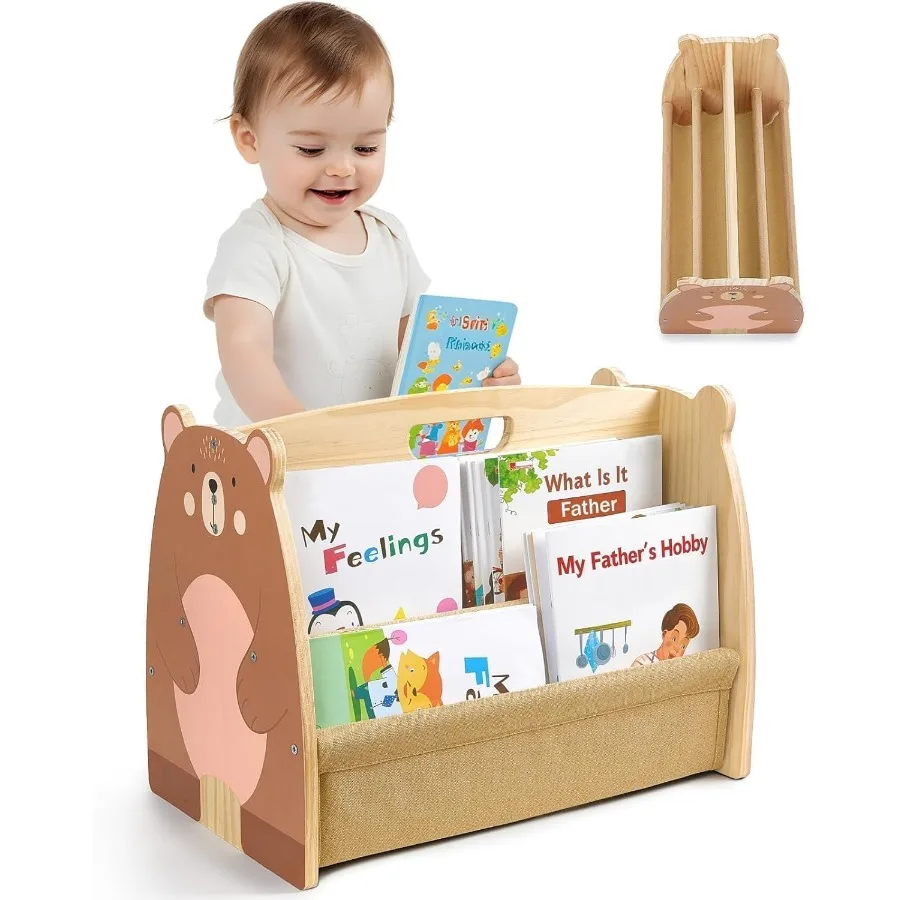 

Книжная полка для малышей, двусторонняя, с 4-х уровневыми глубокими рукавами, деревянная книжная полка Монтессори для детской комнаты, игровой комнаты, класса или