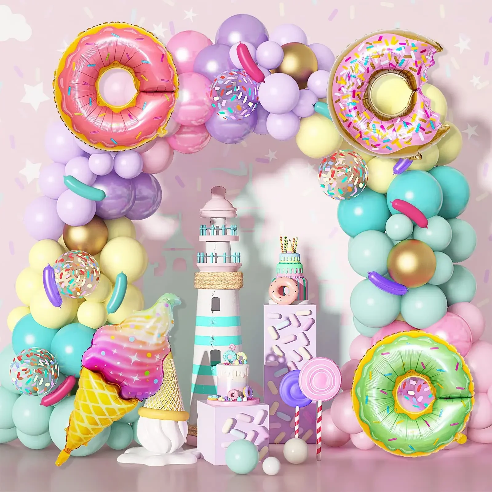 New Three Donut Foil Balloon Macaron Balloon Chain Set Dream Girl's First Birthday Party Venue Set